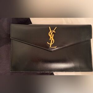 Yves Saint Laurent Black and Gold Envelope Clutch